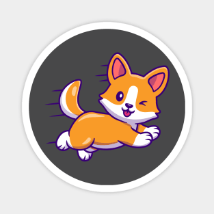 Cute Corgi Dog Running And Jumping Cartoon Magnet